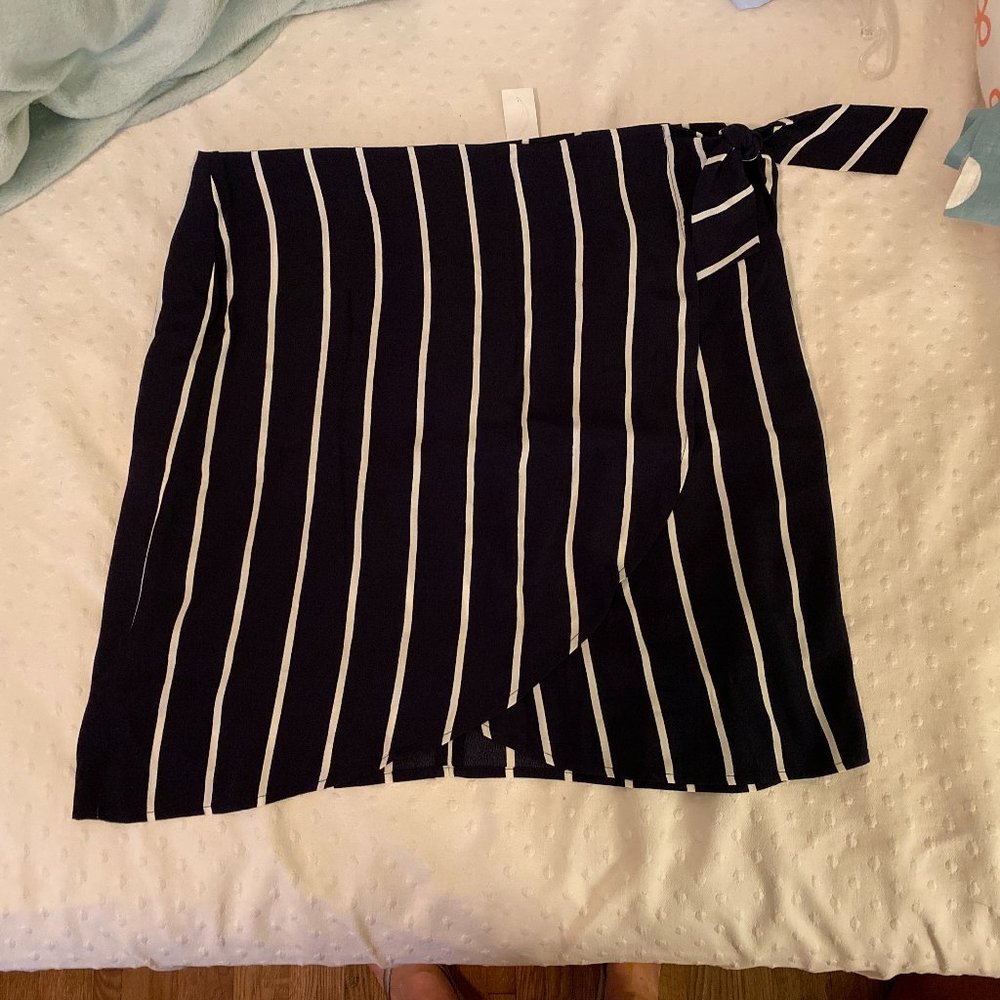 Loft Navy & White Striped Wrap Skirt